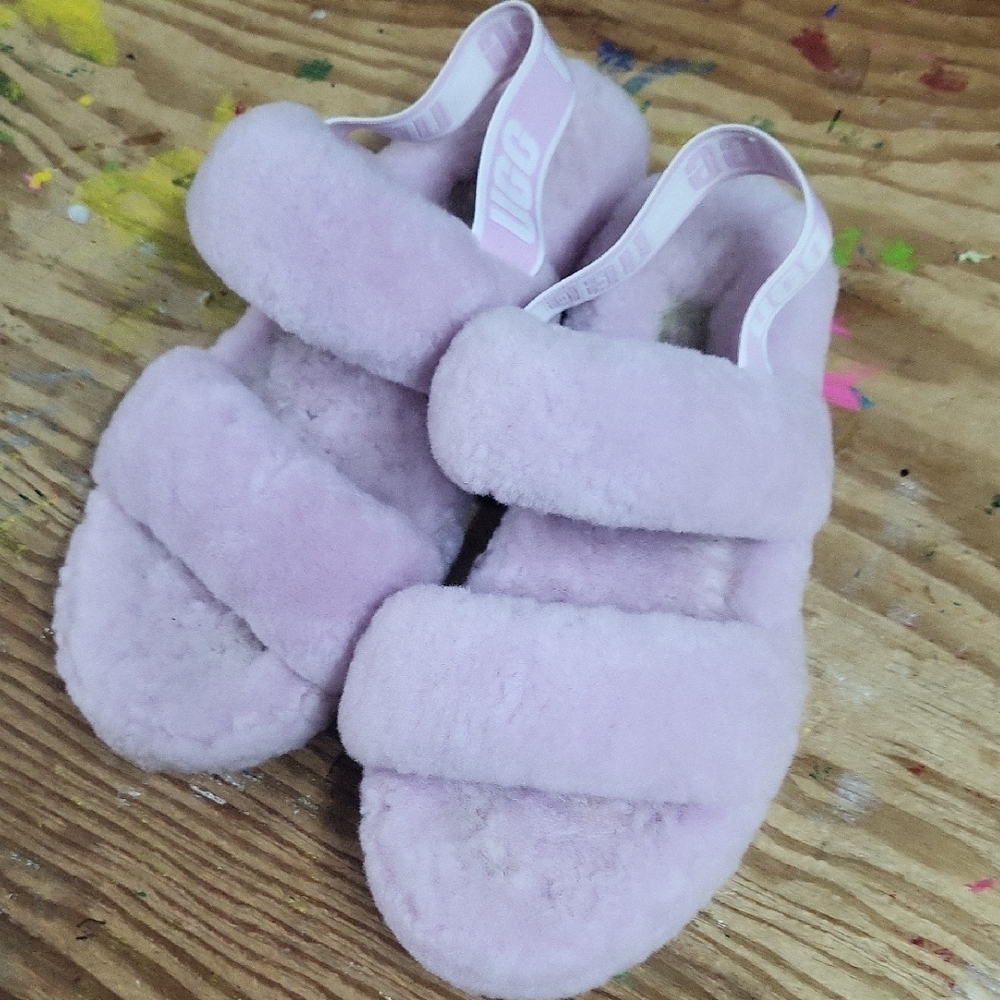 UGG Kids Soft Pink Fluffy Slippers